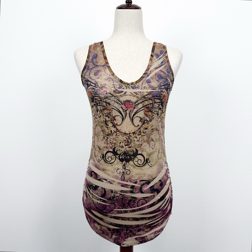 Vtg‎ Y2K Body Central Top Womens M Rose Graphic Fairy Grunge Rock Dark Feminine